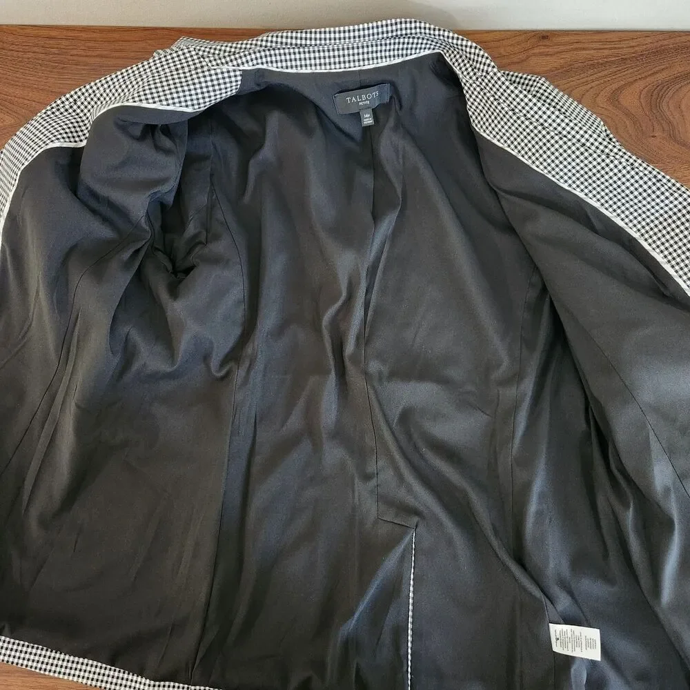 Talbots Gingham Blazer Jacket Petite Womens 14 Black White Office Suit Academia